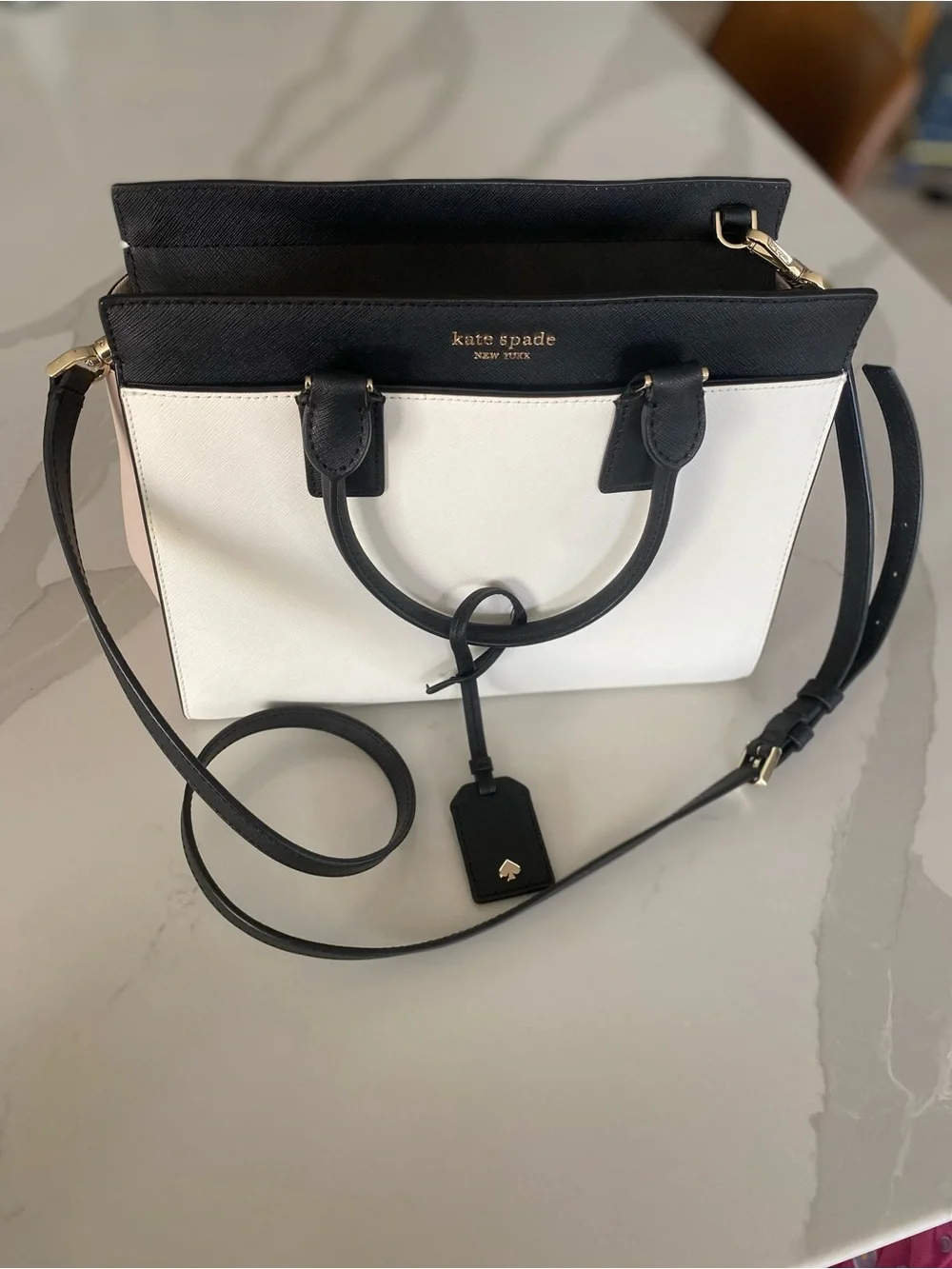 Kate Spade New York Black White Colorblock Medium Satchel Zip Detachable Strap